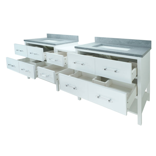 74" White Gemma Vanity with Concrete Leather Quartz