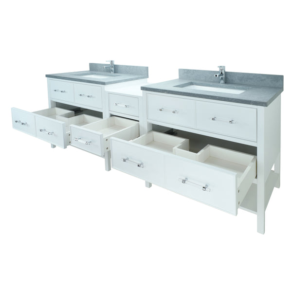 74" White Gemma Vanity with Concrete Leather Quartz