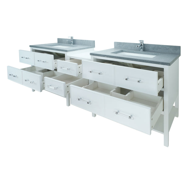 74" White Gemma Vanity with Concrete Leather Quartz