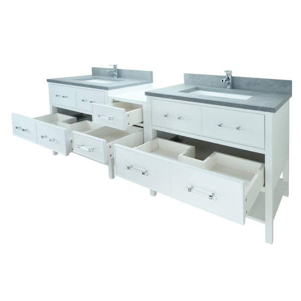 74" White Gemma Vanity with Concrete Leather Quartz