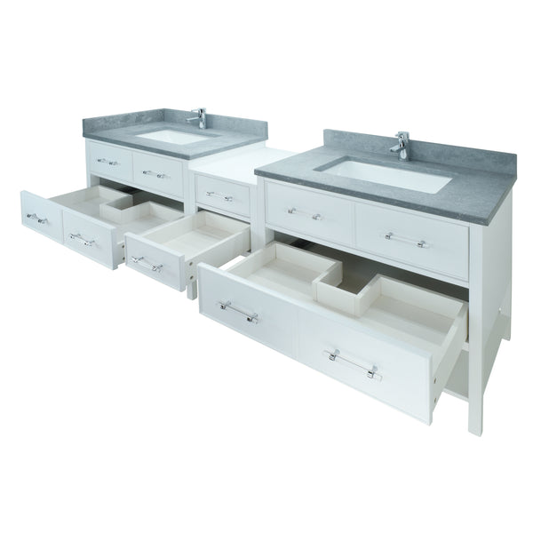 74" White Gemma Vanity with Concrete Leather Quartz