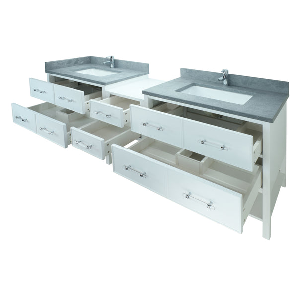 74" White Gemma Vanity with Concrete Leather Quartz