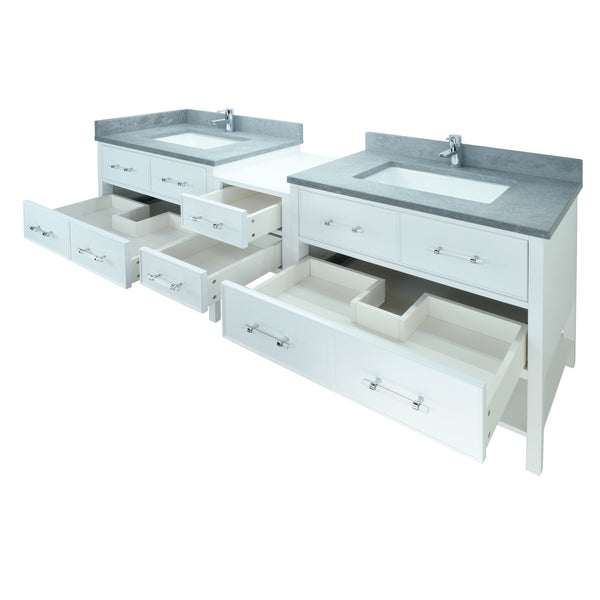 74" White Gemma Vanity with Concrete Leather Quartz