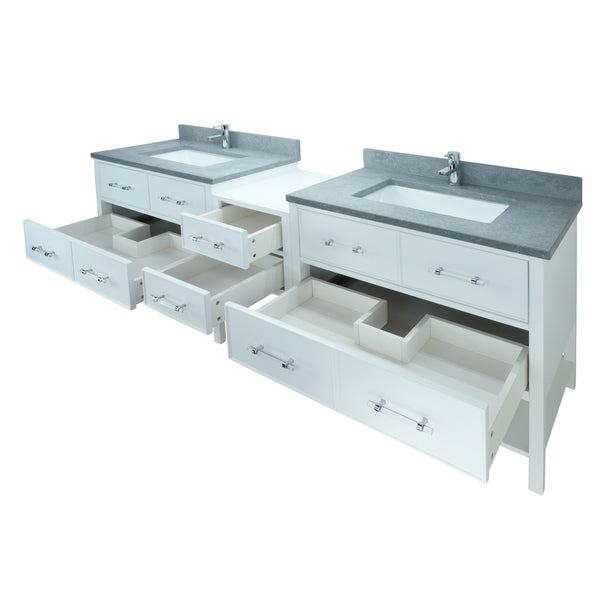 74" White Gemma Vanity with Concrete Leather Quartz