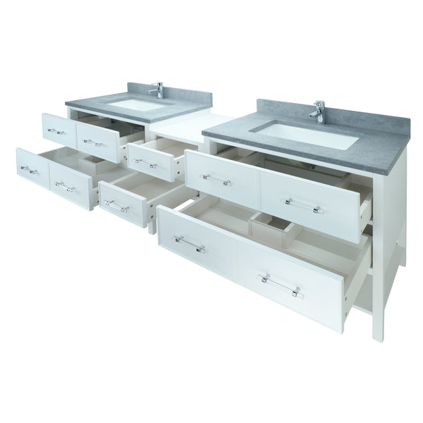74" White Gemma Vanity with Concrete Leather Quartz