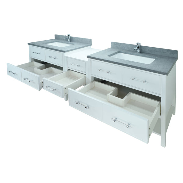 74" White Gemma Vanity with Concrete Leather Quartz