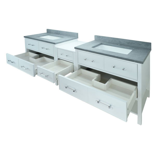 74" White Gemma Vanity with Concrete Leather Quartz