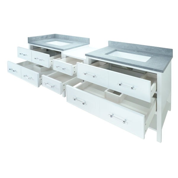 74" White Gemma Vanity with Concrete Leather Quartz