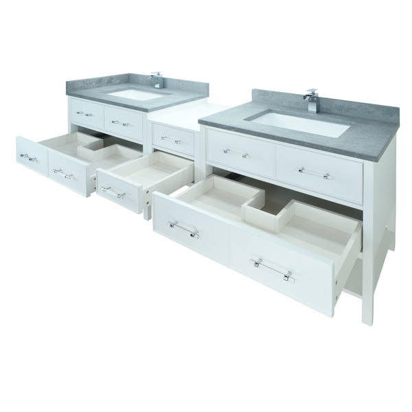 74" White Gemma Vanity with Concrete Leather Quartz
