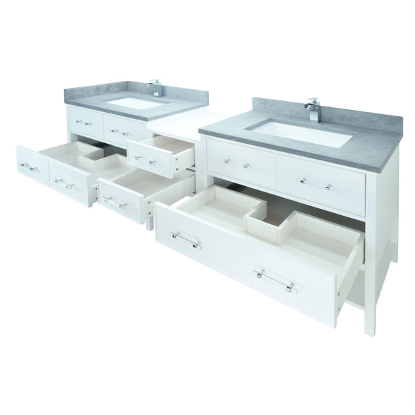 74" White Gemma Vanity with Concrete Leather Quartz