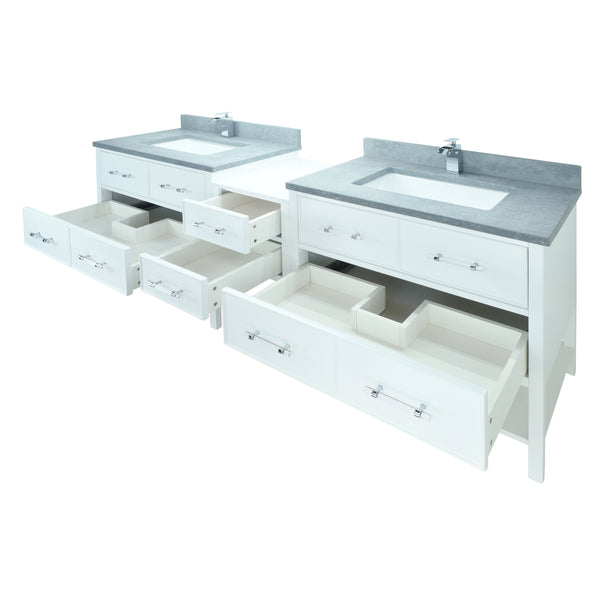 74" White Gemma Vanity with Concrete Leather Quartz