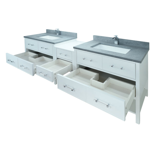 86" White Gemma Vanity with Concrete Leather Quartz