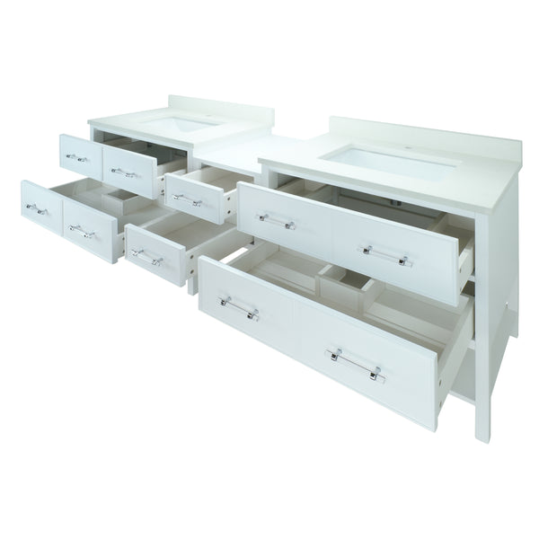 86" White Gemma Vanity with Silk White Quartz