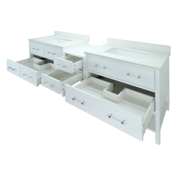 62" White Gemma Vanity with Silk White Quartz