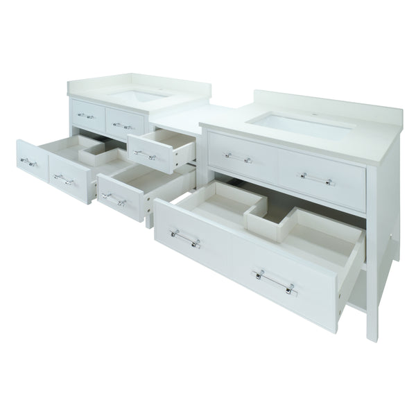 62" White Gemma Vanity with Silk White Quartz