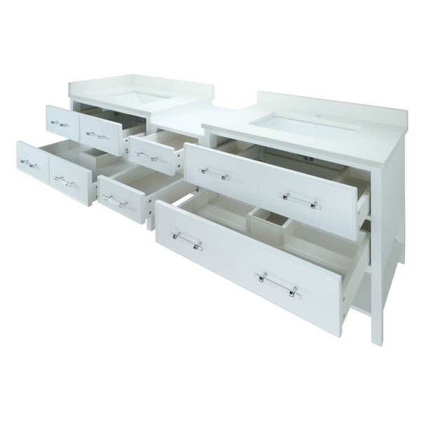86" White Gemma Vanity with Silk White Quartz