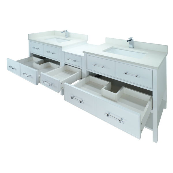 62" White Gemma Vanity with Silk White Quartz