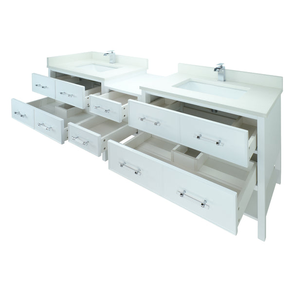 86" White Gemma Vanity with Silk White Quartz