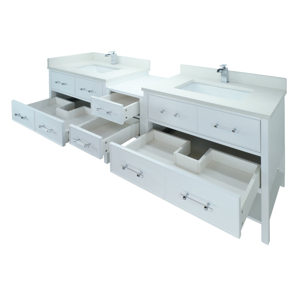 62" White Gemma Vanity with Silk White Quartz