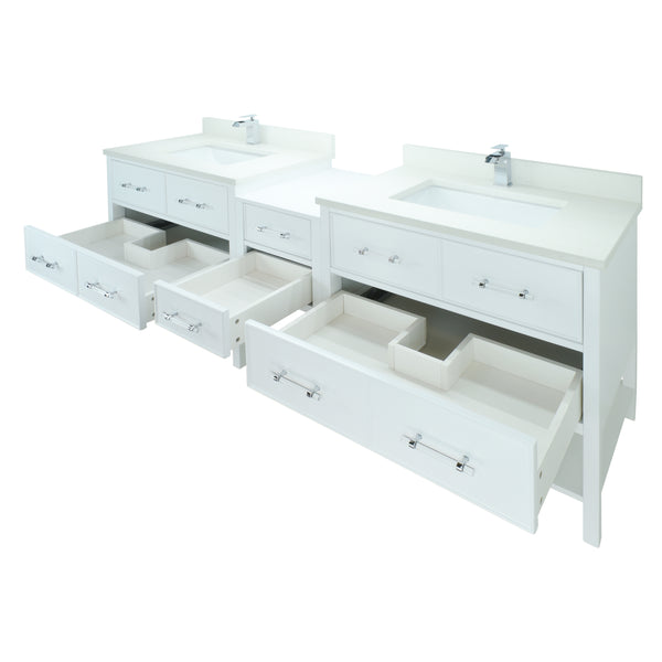 62" White Gemma Vanity with Silk White Quartz