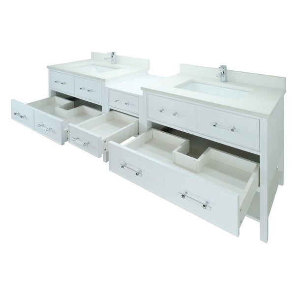 62" White Gemma Vanity with Silk White Quartz