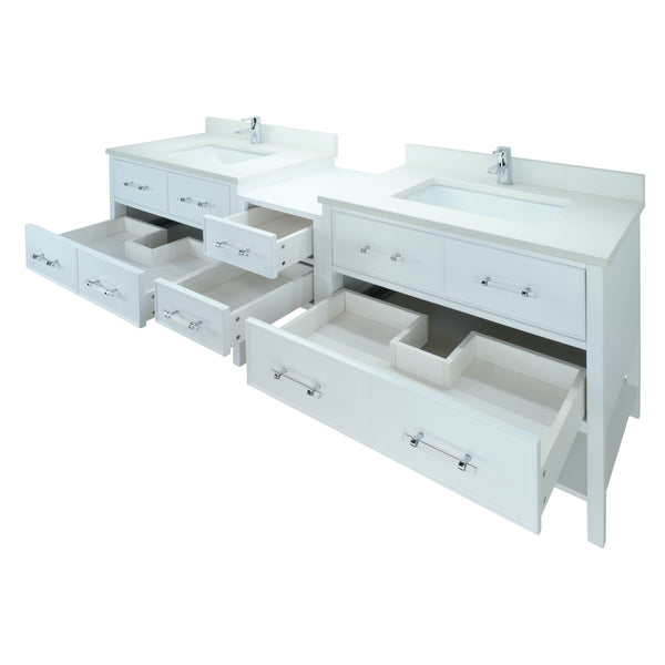 62" White Gemma Vanity with Silk White Quartz
