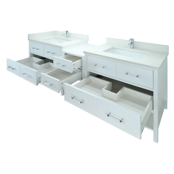 62" White Gemma Vanity with Silk White Quartz
