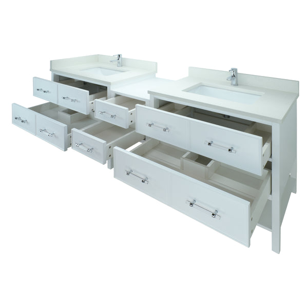 86" White Gemma Vanity with Silk White Quartz