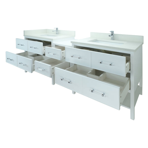 86" White Gemma Vanity with Silk White Quartz