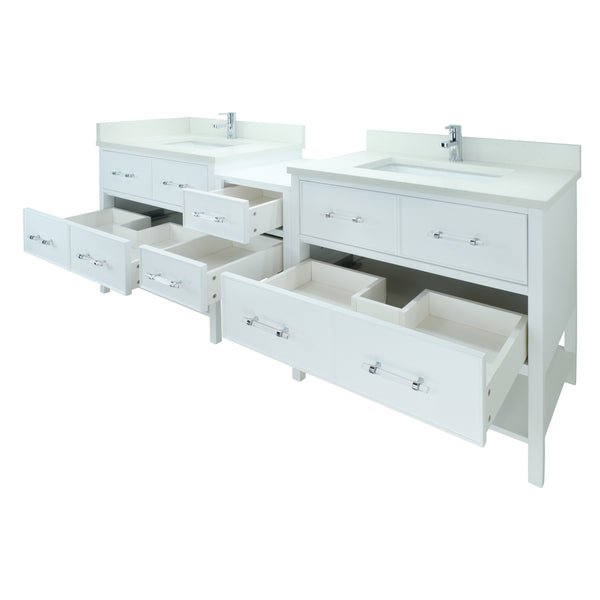 62" White Gemma Vanity with Silk White Quartz