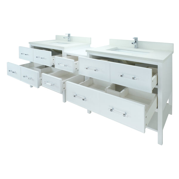 86" White Gemma Vanity with Silk White Quartz
