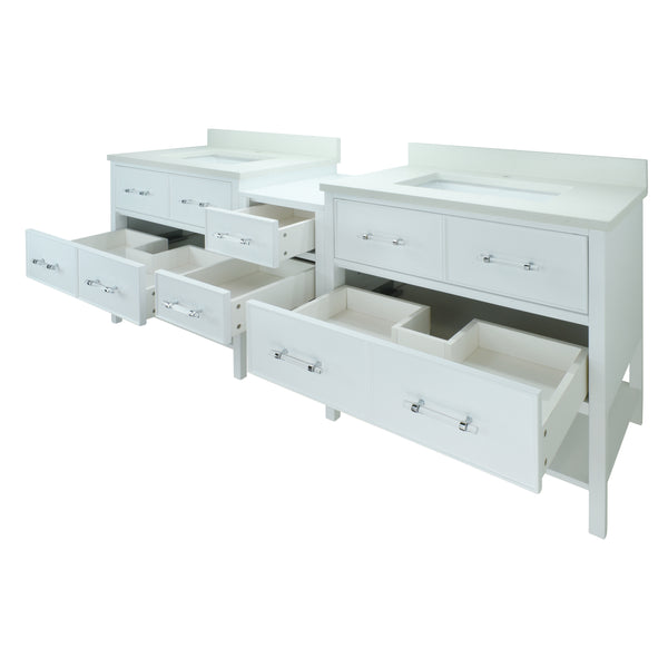 62" White Gemma Vanity with Silk White Quartz