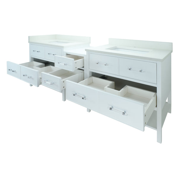 62" White Gemma Vanity with Silk White Quartz