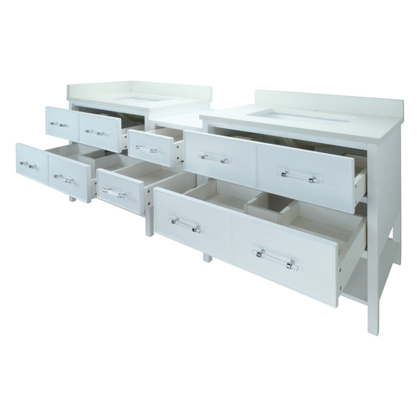 86" White Gemma Vanity with Silk White Quartz