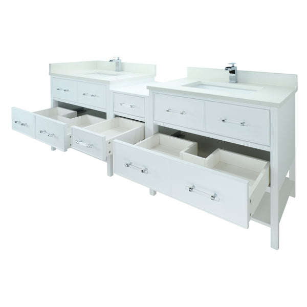 62" White Gemma Vanity with Silk White Quartz