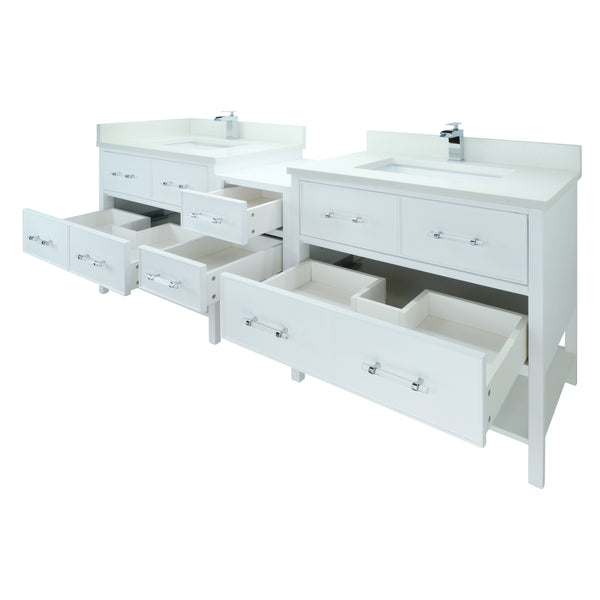 62" White Gemma Vanity with Silk White Quartz