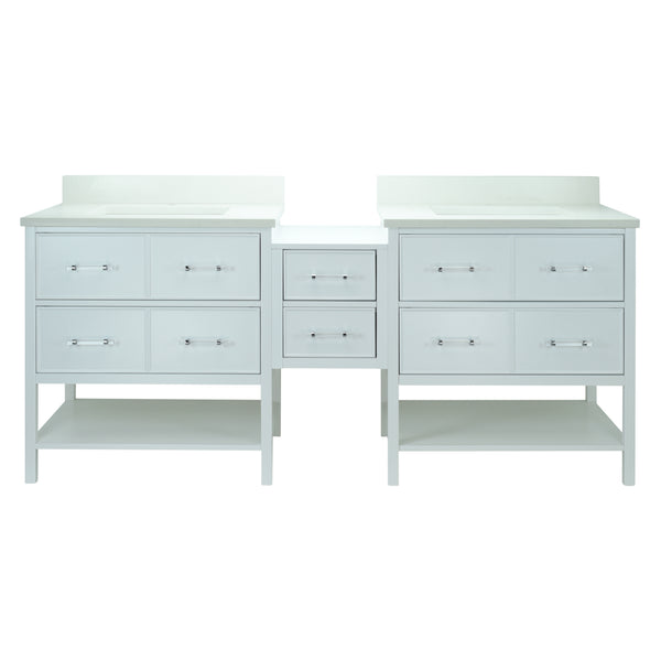 62" White Gemma Vanity with Silk White Quartz