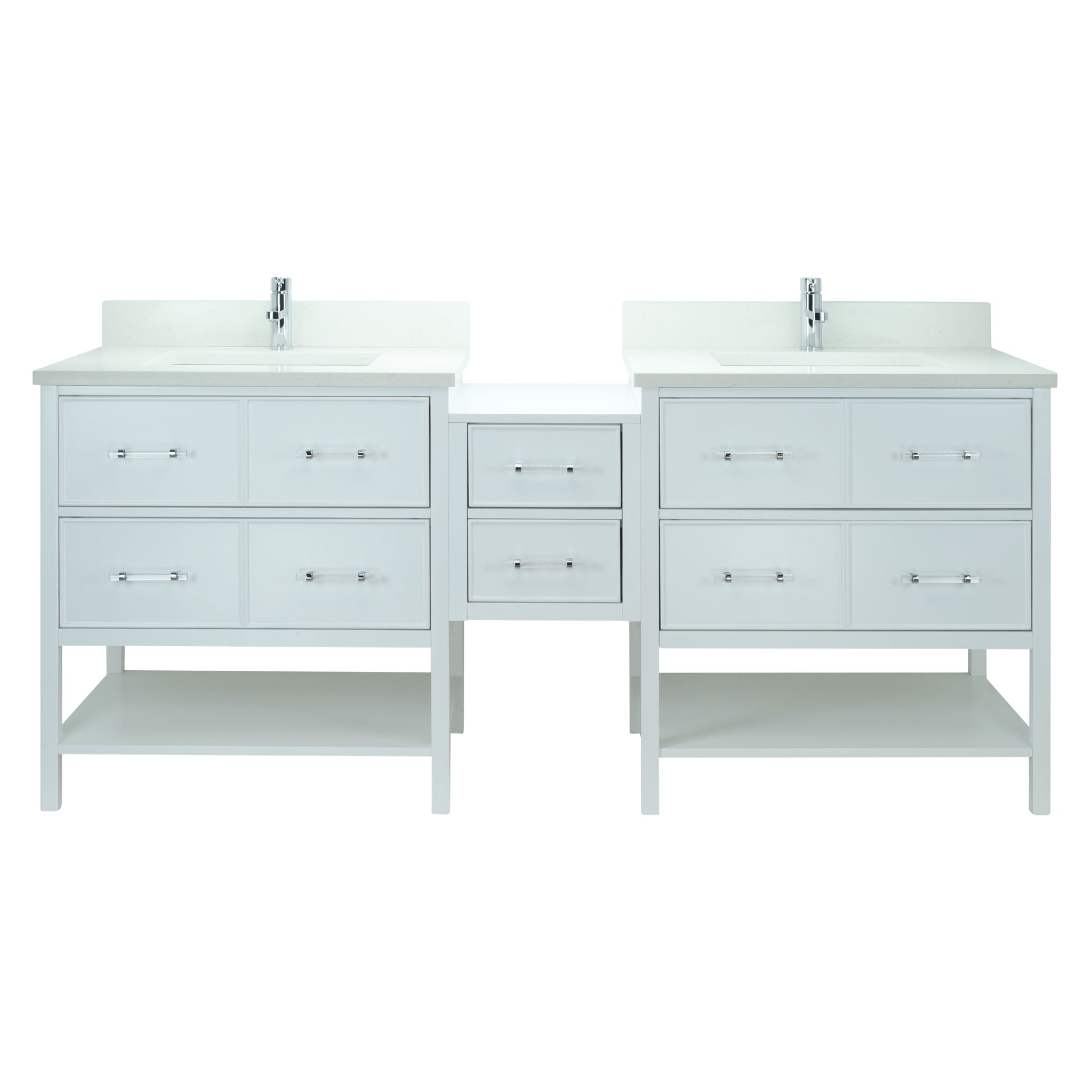 86" White Gemma Vanity with Silk White Quartz