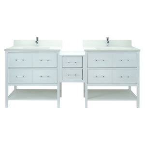 86" White Gemma Vanity with Silk White Quartz