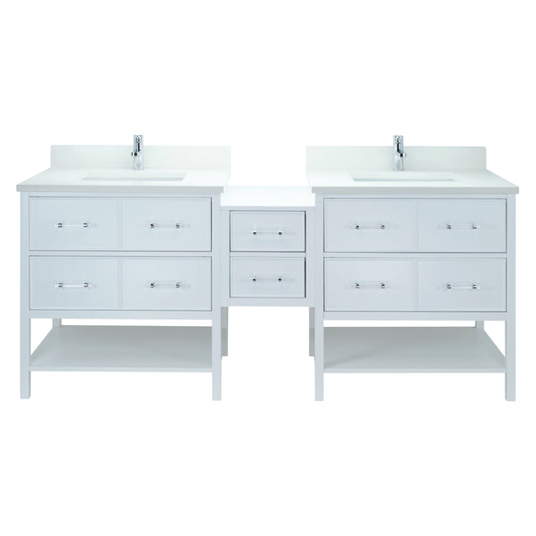62" White Gemma Vanity with Silk White Quartz