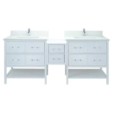 74" White Gemma Vanity with Silk White Quartz