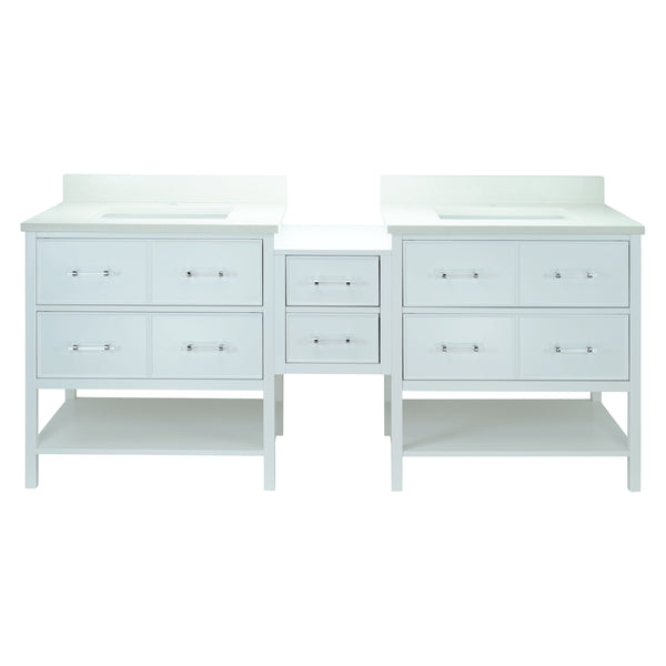 86" White Gemma Vanity with Silk White Quartz
