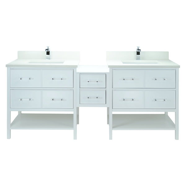 86" White Gemma Vanity with Silk White Quartz