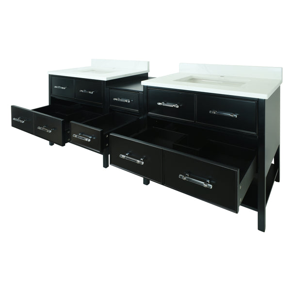 74" Black Gemma Vanity with Classic Calcutta Quartz