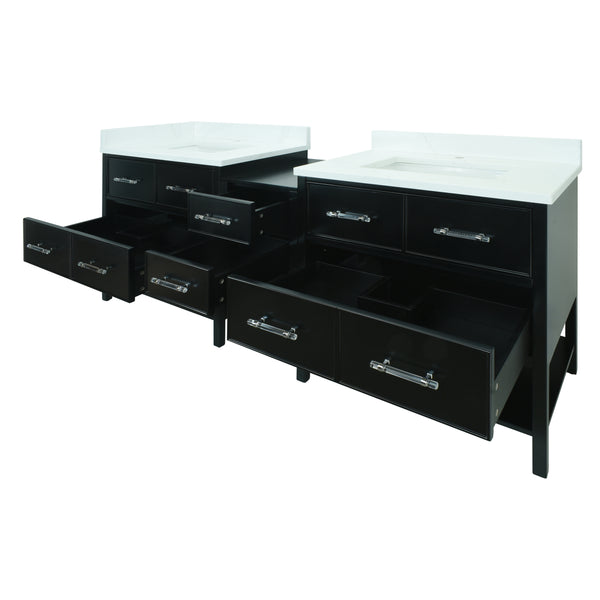74" Black Gemma Vanity with Classic Calcutta Quartz
