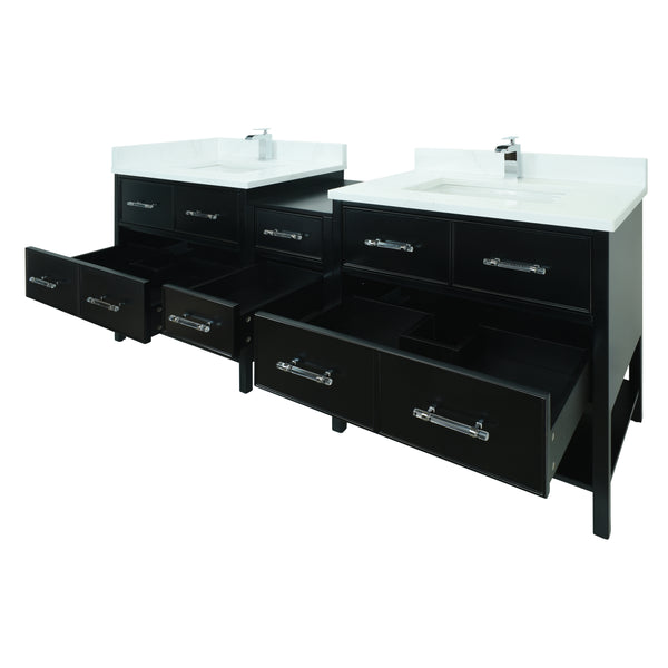 74" Black Gemma Vanity with Classic Calcutta Quartz
