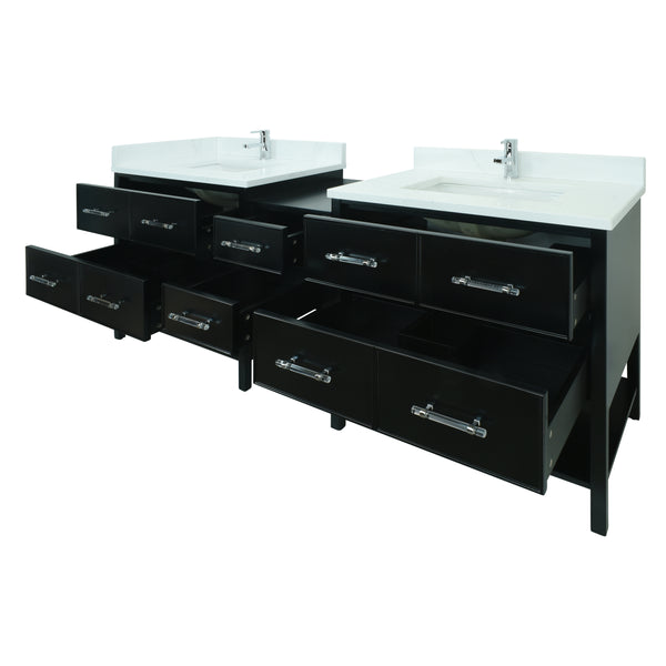 74" Black Gemma Vanity with Classic Calcutta Quartz