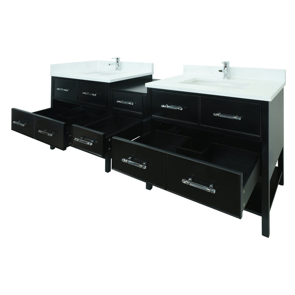 74" Black Gemma Vanity with Classic Calcutta Quartz