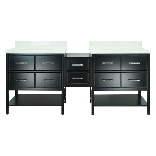 86" Black Gemma Vanity with Silk White Quartz