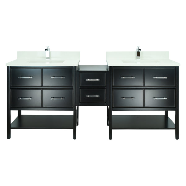 86" Black Gemma Vanity with Silk White Quartz